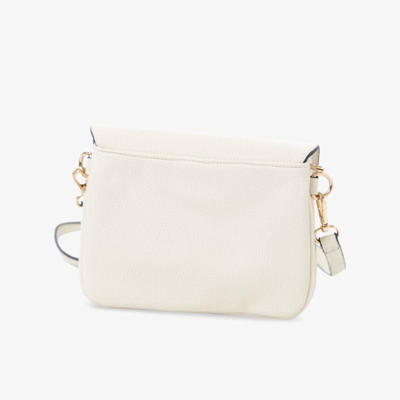 Elegante weiße Tasche kompakt mit hochwertigem Material und goldenen Details in klarer Rückansicht
