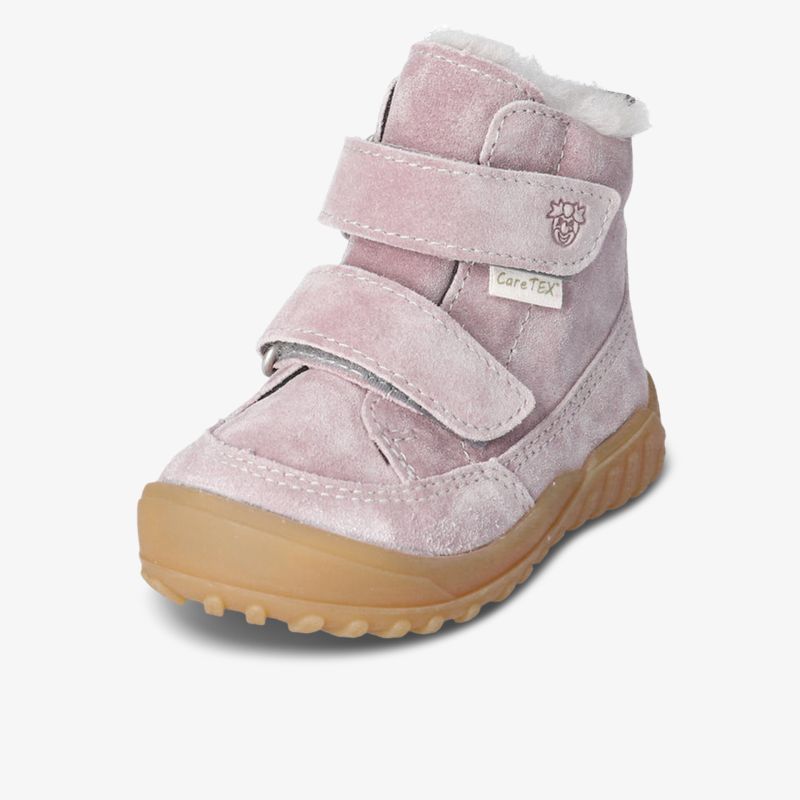 Warmer Schuh mit weichem Material und Klettverschluss für einfachen Halt, komfortable profilierte Sohle