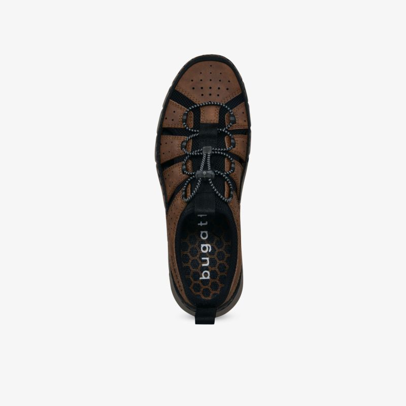 Leichte, geschlossene Sandale aus braunem Material mit verstellbarer Schnürung und luftdurchlässigem Design