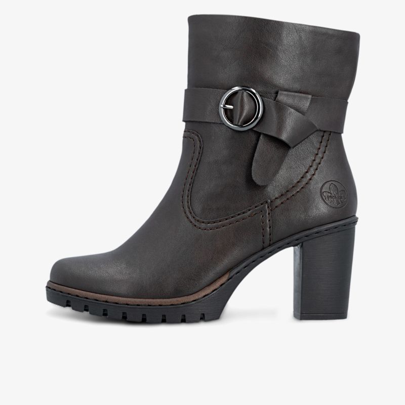 Elegante Stiefelette seitlich mit hohem Blockabsatz und modischer Schnalle aus robustem hochwertigem Material