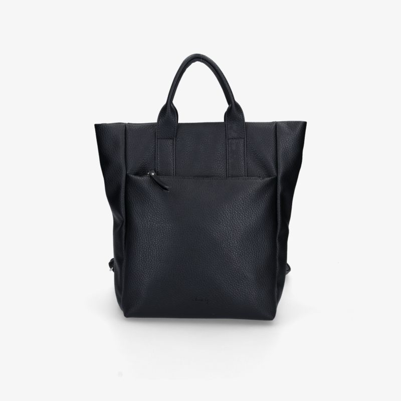 Schwarze Rucksacktasche in Frontansicht mit robustem Material und praktischem, geräumigem Design