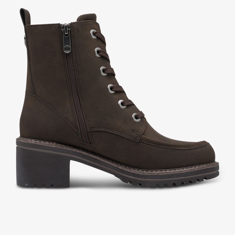 Dunkelbrauner robuster Schnürstiefel mit komfortablem Blockabsatz und seitlichem Reißverschluss