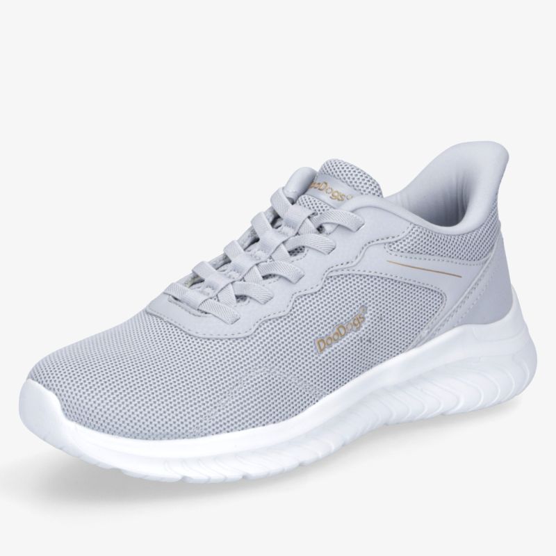 Leichter grauer Laufschuh mit atmungsaktivem Mesh, komfortabler Sohle und modernem Design