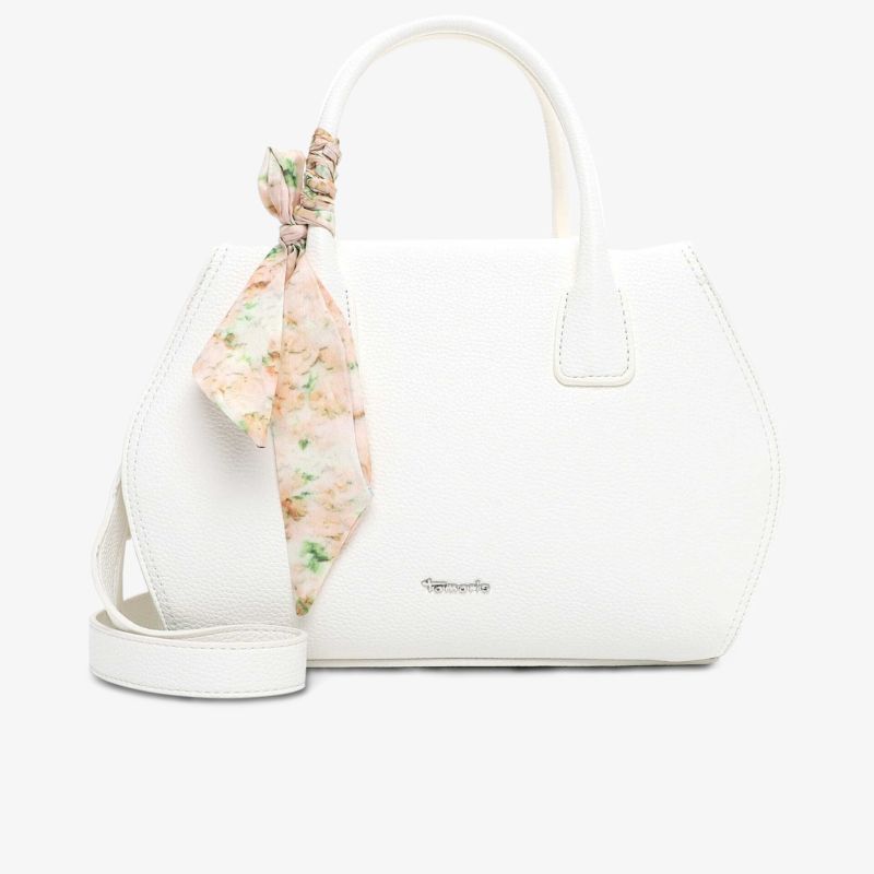 Elegante weiße Tasche mit floralem Schal für einen modernen und kompakten Stil