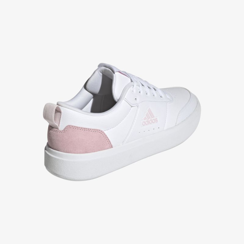 Weißer Sneaker mit pinker Ferse und stilvollem Design, perfekt für modischen Komfort im Alltag.