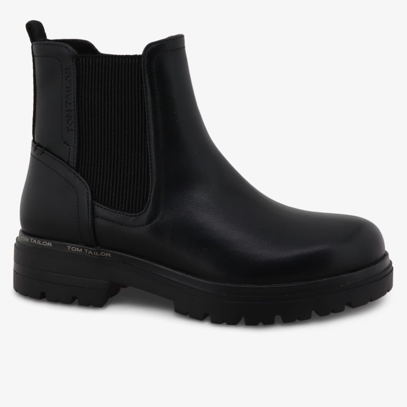 Schwarzer robuster Chelsea-Boot mit elastischem Seiteneinsatz und profilierter rutschfester Sohle