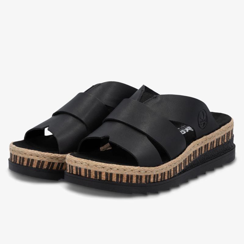 Moderne schwarze Sandalen mit robusten Riemen und stabiler Profilsohle für angenehmen Tragekomfort