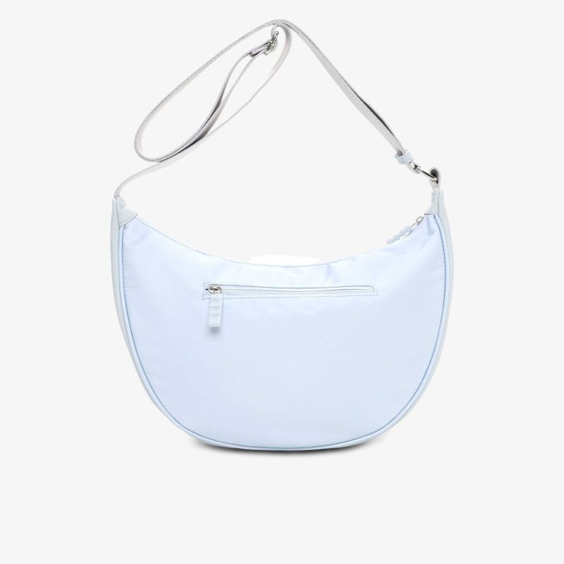 Weiße Halbmondtasche mit glattem Material und Reißverschluss, praktischer verstellbarer Schulterriemen