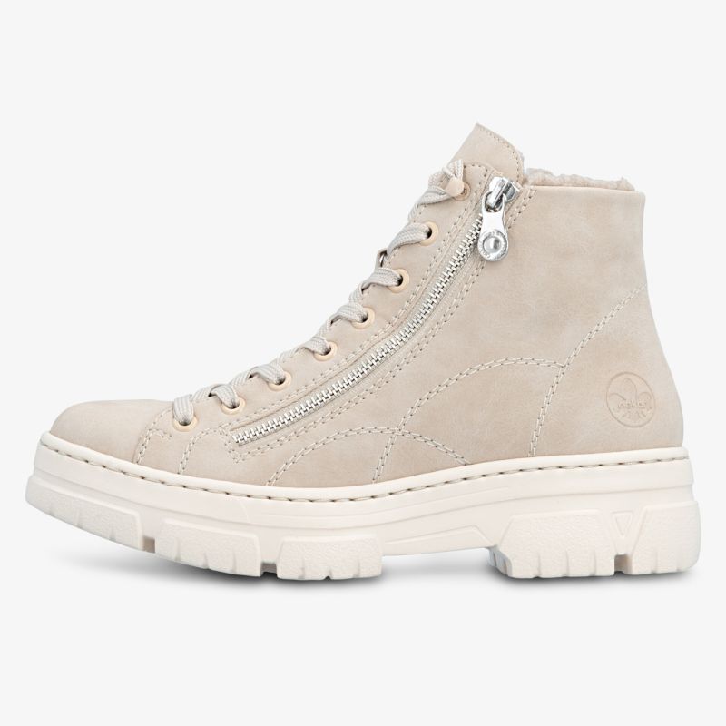 Beiger hoher Stiefel mit praktischem Reißverschluss, robuster Profilsohle und komfortabler Schnürung