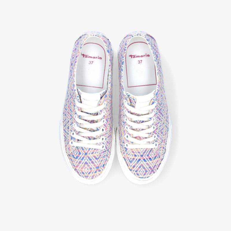 Leichte, bequeme Sneaker mit farbenfrohem Muster in Draufsicht, ideal für sportlichen und modischen Look