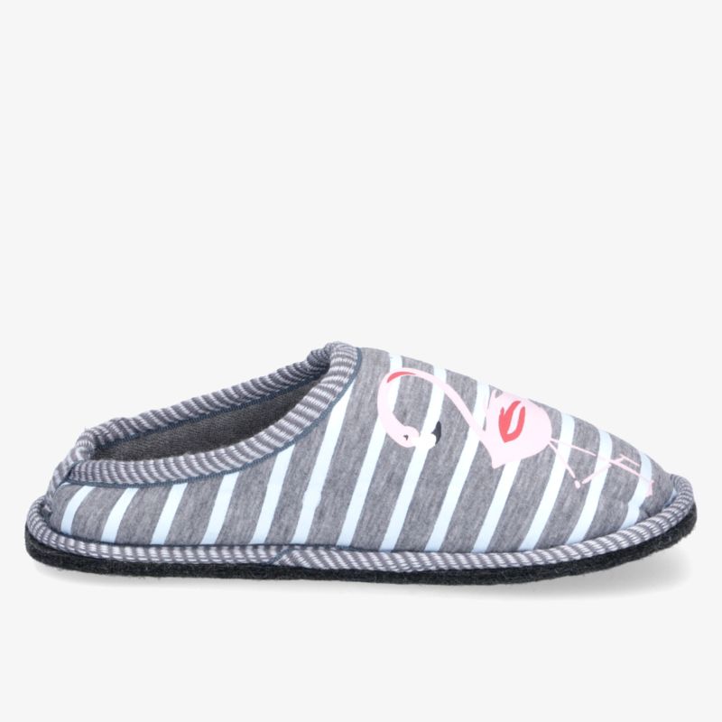 Bequemer grau gestreifter Hausschuh mit gepolstertem Innenfutter und rutschfester Sohle für hohen Tragekomfort