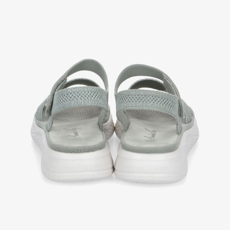 Robuste Sportsandalen in Grau mit gepolsterter Sohle und verstellbarer Fersenlasche, Rückansicht