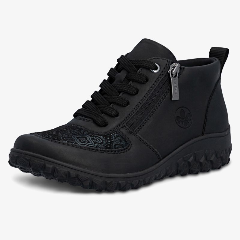 Leichter schwarzer Schuh mit bequemer Passform, Reißverschluss und rutschfester Sohle für optimalen Tragekomfort