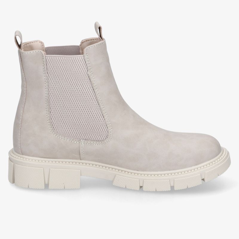 Beiger Stiefel mit elastischen Seitenteilen und rutschfester Sohle, komfortabel und modern gestaltet