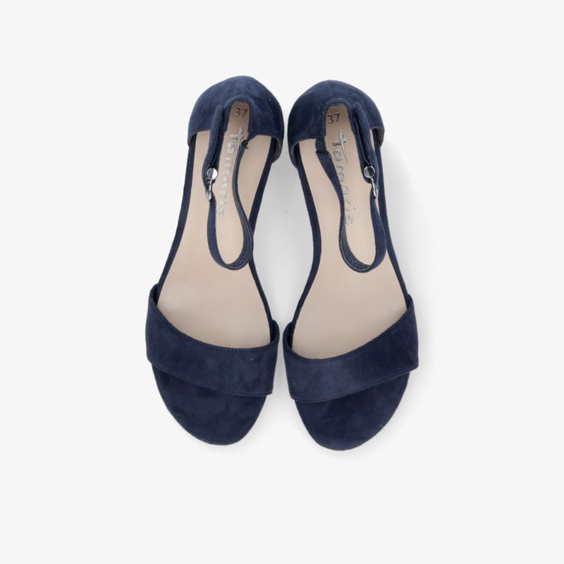 Elegante blaue Velours Sandalen mit offenem Design und verstellbarem Riemen für hohen Tragekomfort