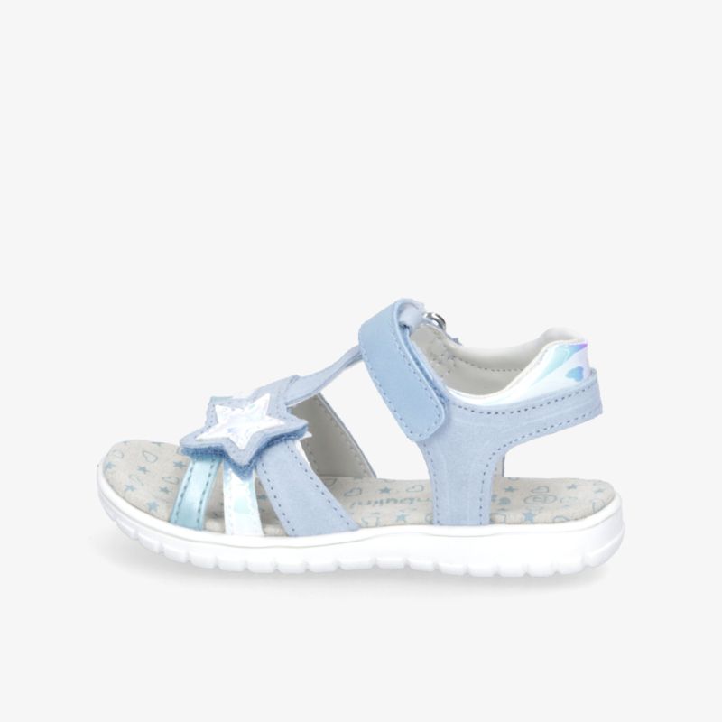 Leichte hellblaue Sandale mit weichem Fußbett und gepolstertem Klettverschluss für optimalen Tragekomfort