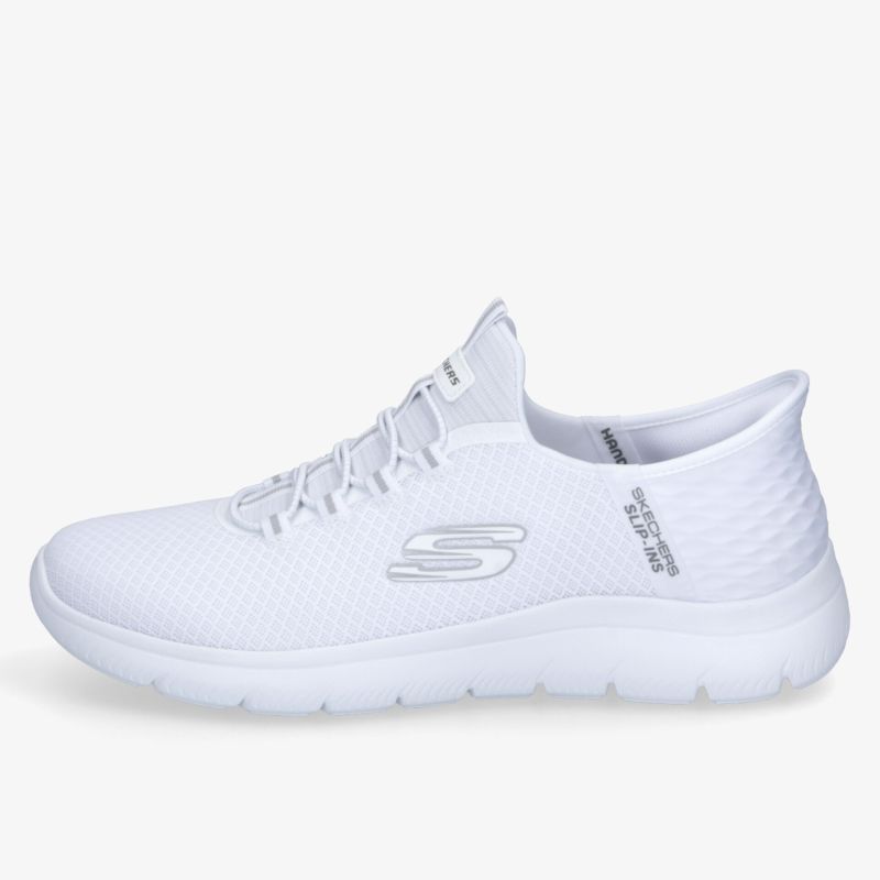 Leichter weißer Sneaker seitliche Ansicht mit atmungsaktivem Material und rutschfester Sohle