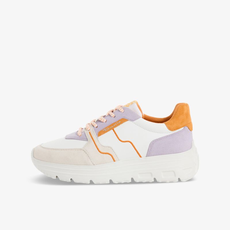 Leichter Sneaker mit weicher Polsterung und gedämpfter Sohle in pastellfarbenem Design, moderne Seitenansicht