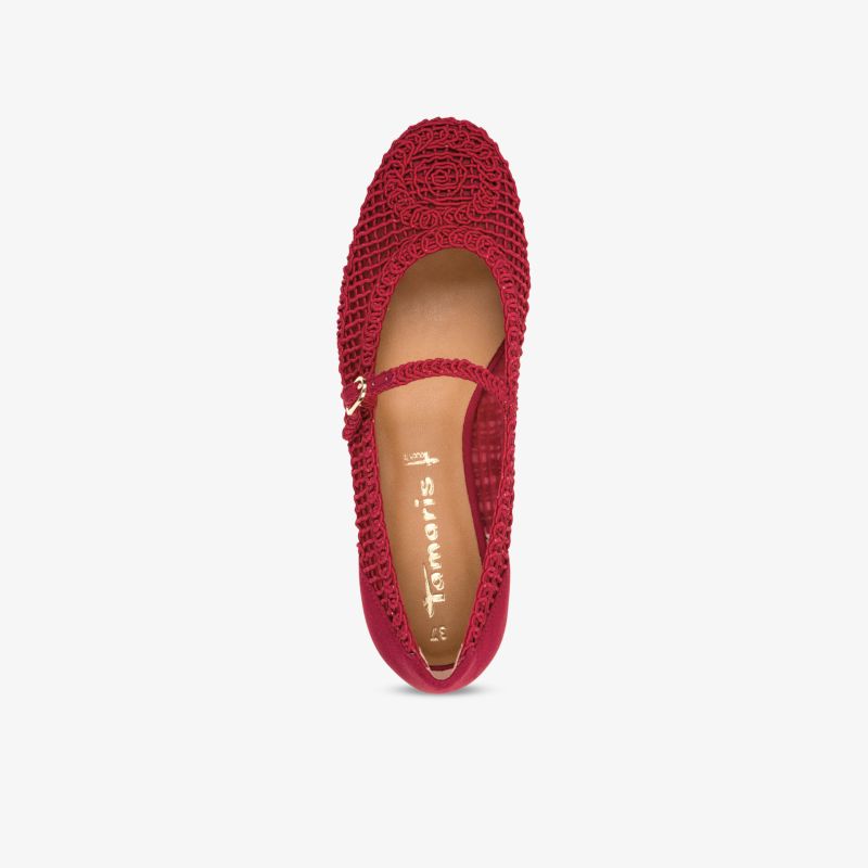 Rote Balettflat mit Riemen, bequem und flexibel, eleganter Schuh für modische Looks, rutschfeste Sohle