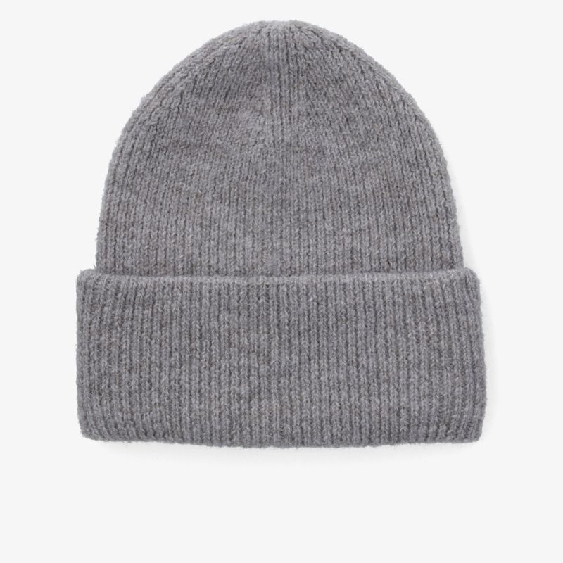 Grau gestrickte Beanie-Mütze mit weichem, elastischem Material für angenehmen Tragekomfort