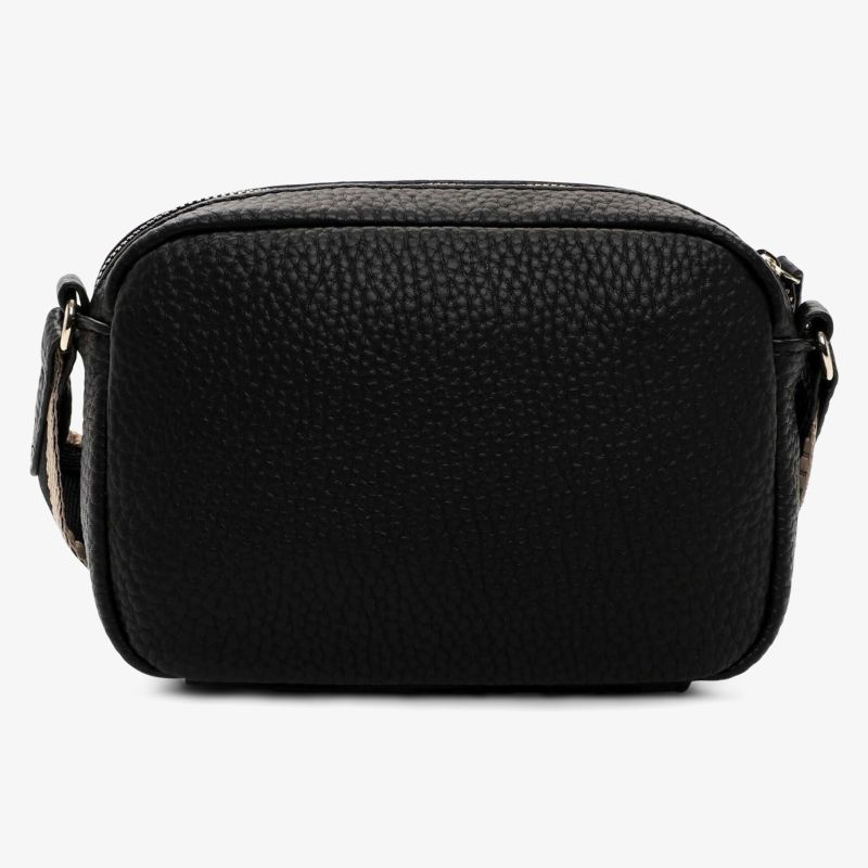 Kompakte schwarze Schultertasche aus strukturiertem Leder mit Reißverschluss, ideal für Alltag und Reisen