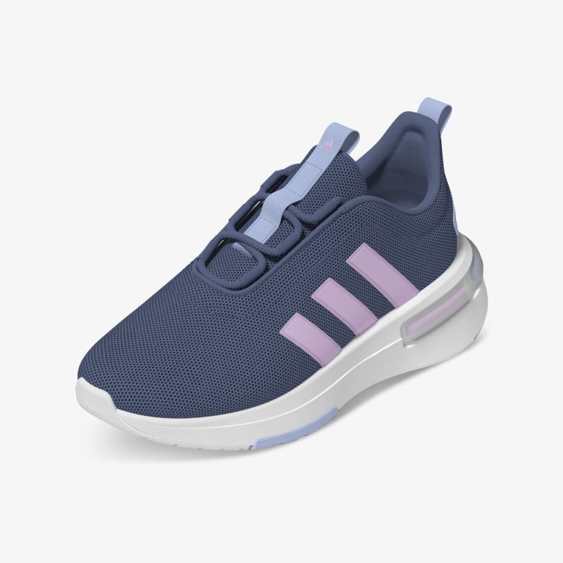 Moderner blauer Sneaker mit lila Akzenten und weißer Sohle. Optimaler Tragekomfort und stylisches Design.