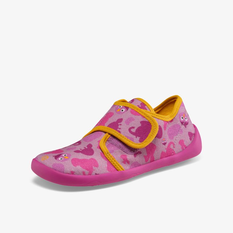 Leichter pinkfarbener Schuh mit Klettverschluss und flexibler, rutschfester Sohle für bequemen Halt