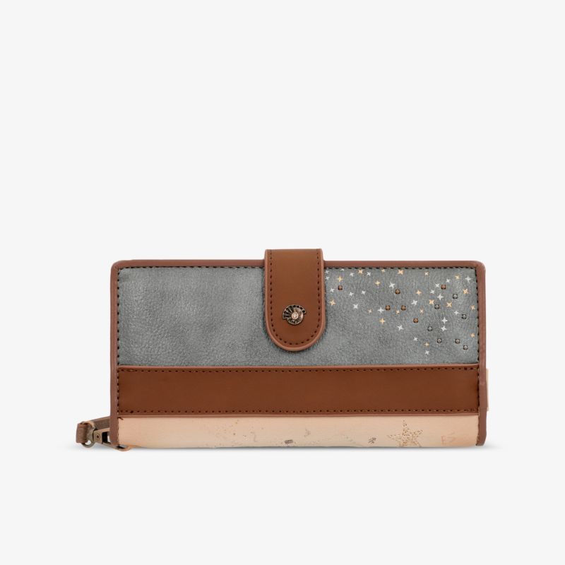Elegante Geldbörse in Grau und Braun mit sicherer Lasche und großzügigen Kartenfächern, kompakt und funktional