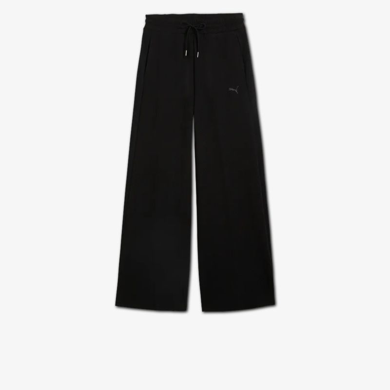 Schwarze Hose mit weitem Schnitt und bequemen Sitz im minimalistischen, modischen Design