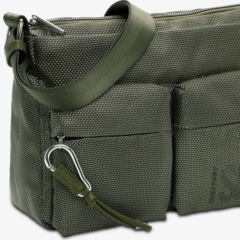 Grüne Tasche mit mehreren praktischen Fächern und verstellbarem Gurt
