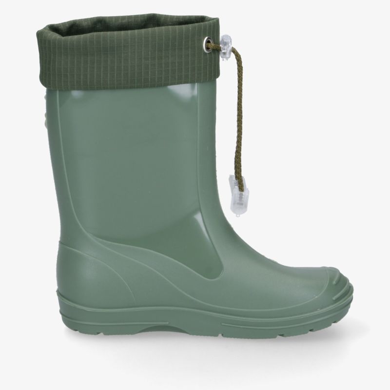 Robuster grüner Gummistiefel mit verstellbarem Bund und warmem Futter, ideal für nasse und kalte Bedingungen