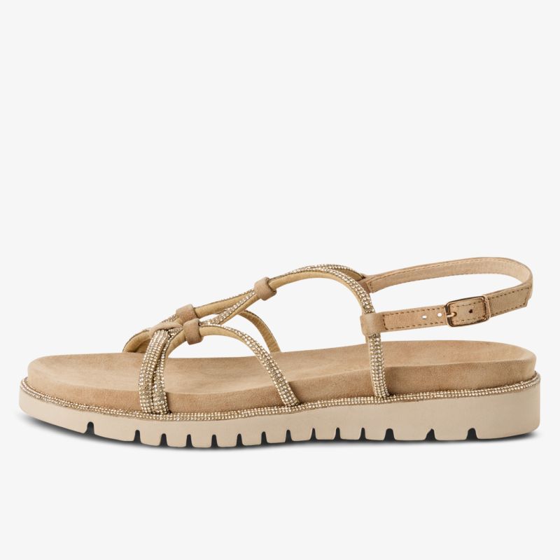 Bequeme beige Sandale mit verstellbarem Riemen und rutschfester Sohle, ideal für warme Tage