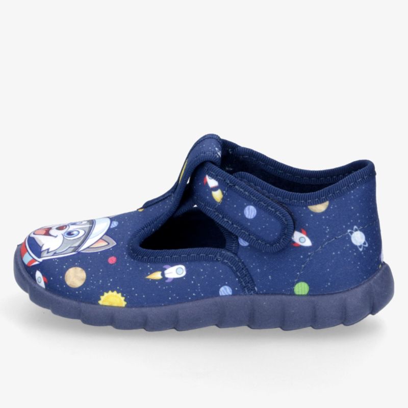 Kinder Hallenschuh mit rutschfester flexibler Sohle und Weltraum-Motiv, Klettverschluss für einfachen Halt