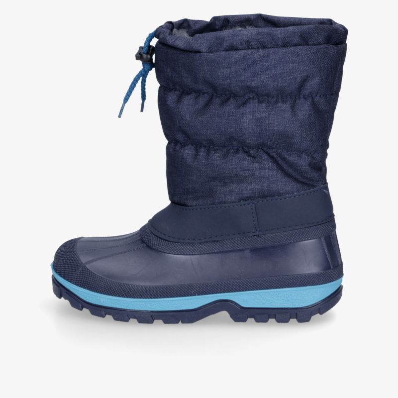 Warme und wasserdichte blaue Winterstiefel mit rutschfester Sohle, ideal für kalte Wetterbedingungen.