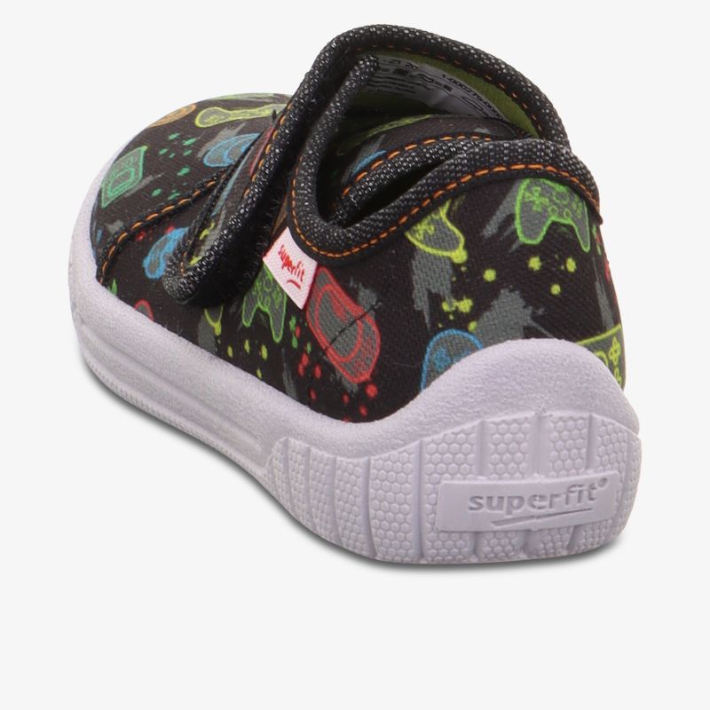 Robuster Kinderschuh mit buntem Muster und praktischem Klettverschluss für komfortables Tragen