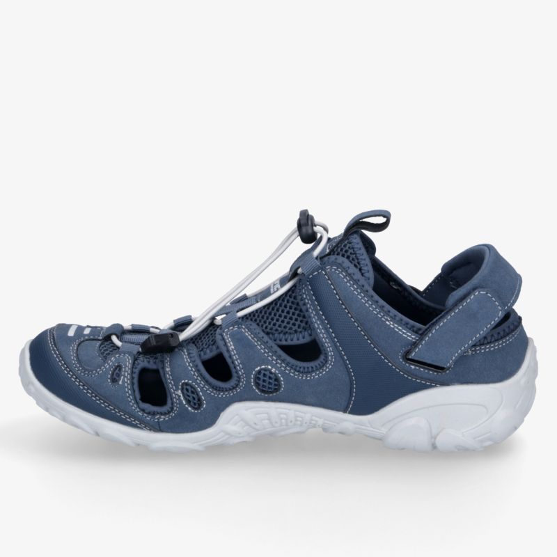 Leichter, flexibler blauer Wasserschuh mit Schnellverschluss und atmungsaktivem Design seitlich sichtbar