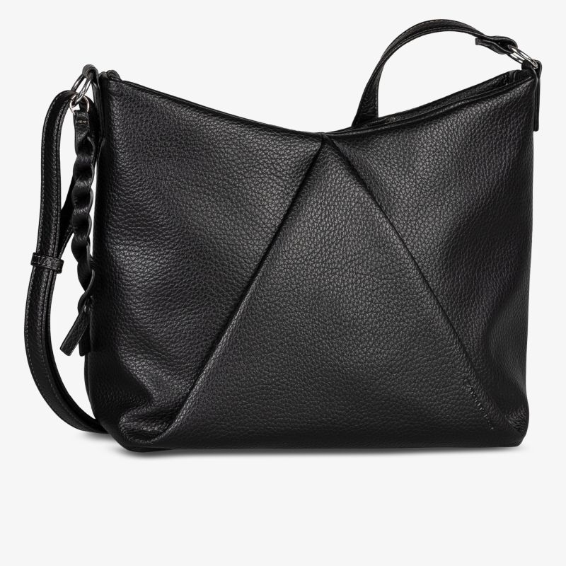 Schwarze Lederhandtasche mit klaren Linien, verstellbarem Schulterriemen und modernem Design