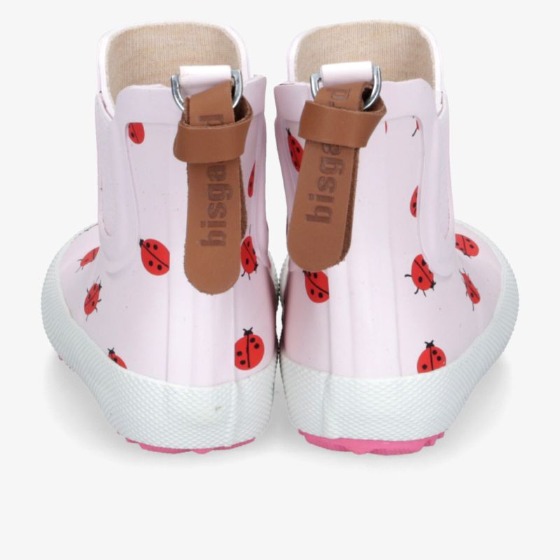 Wetterfeste Gummistiefel mit hohem Schaft und auffälligem Marienkäfer-Muster, stabil und rutschfest