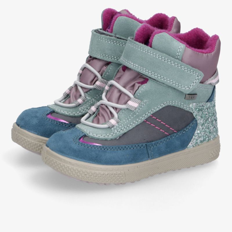 Robuste und bequeme Kindersneaker in Blau, Grau und Rosa mit gepolstertem Innenfutter und rutschfester Sohle