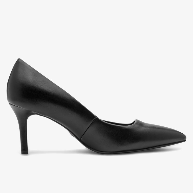 Eleganter schwarzer Pumps mit spitz zulaufender Form und mittelhohem Absatz aus hochwertigem Leder