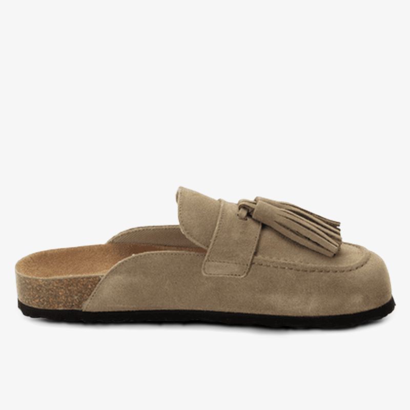 Bequeme Hausschuhe aus Wildleder mit Quasten, ergonomische Form und rutschfester Sohle für optimalen Tragekomfort