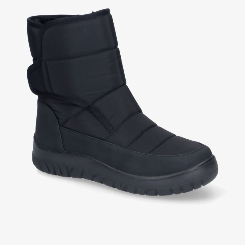 Schwarzer Winterboot mit isolierender Polsterung und rutschfester Sohle, bequem und wetterfest für kalte Tage