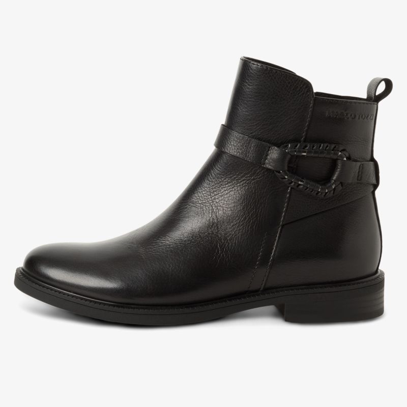 Eleganter schwarzer Leder-Stiefel mit moderner Schnalle und schlankem Profil, komfortabel und stilvoll