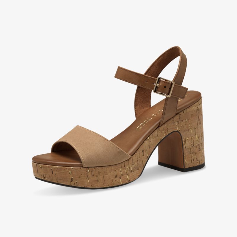 Modische Sandale mit bequemem Blockabsatz und verstellbarem Riemen in moderner Kork-Optik