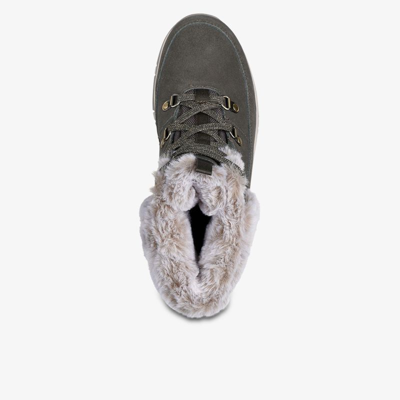 Warmer grauer Schuh mit weichem, kuscheligem Fellfutter und bequemer Schnürung für kalte Tage