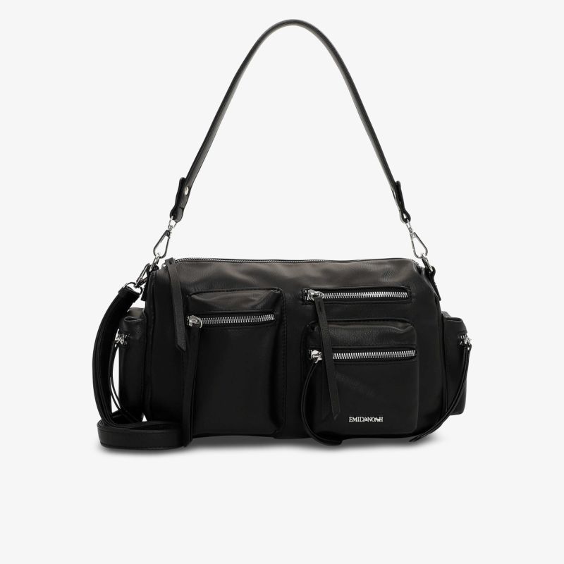 Vielseitige schwarze Nylon-Umhängetasche mit mehreren Fächern, robust und urban im Design