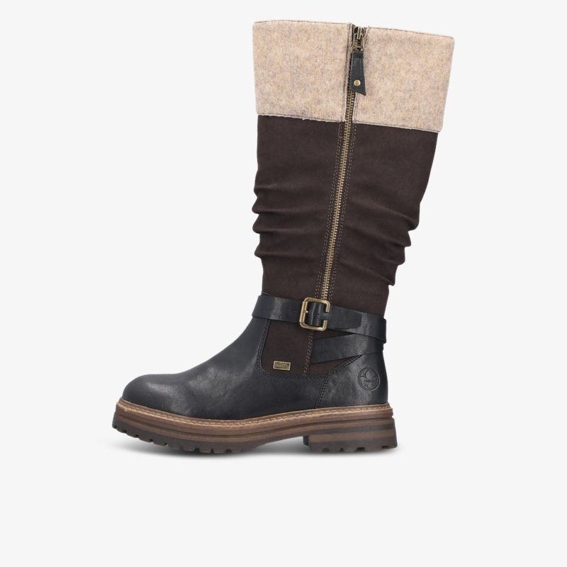 Warmer kniehoher Winterstiefel mit seitlichem Reißverschluss und dekorativer Schnalle für komfortablen Halt