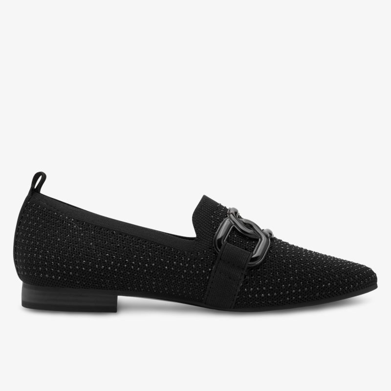 Eleganter schwarzer Loafer mit Schnalle und strukturierter Oberfläche, ideal für vielseitige Anlässe.