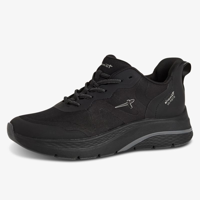 Moderner schwarzer Sneaker mit komfortabler Passform und atmungsaktivem Material, ideal für sportliche Aktivitäten