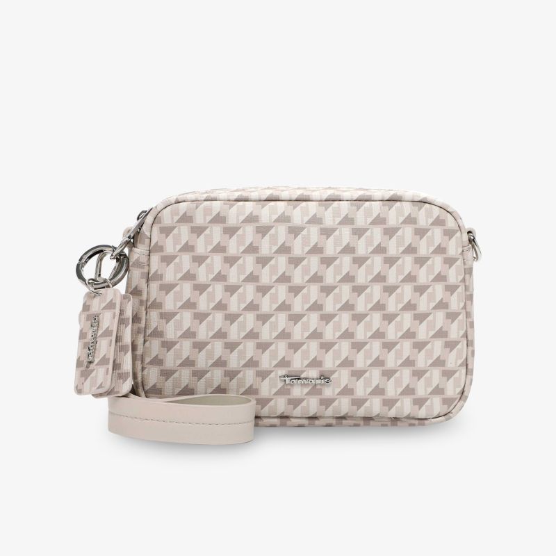 Kleine Cremweiße Tasche mit geometrischem Muster und abnehmbarem Element, kompakt und vielseitig für den Alltag